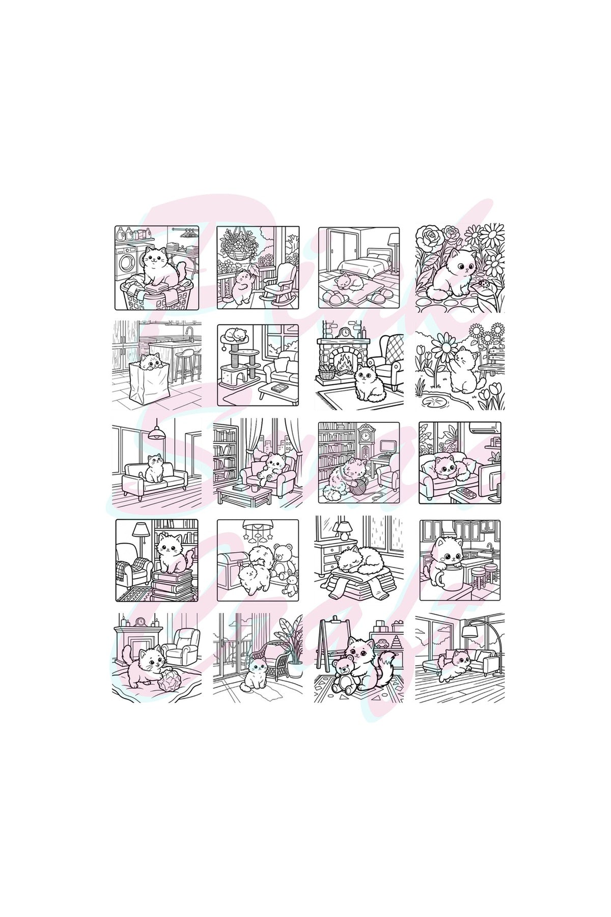 Cozy House Cats Ev Kedileri 20x20 Cm Büyük Boyama Kitabı, Çocuklar Yetişkinler