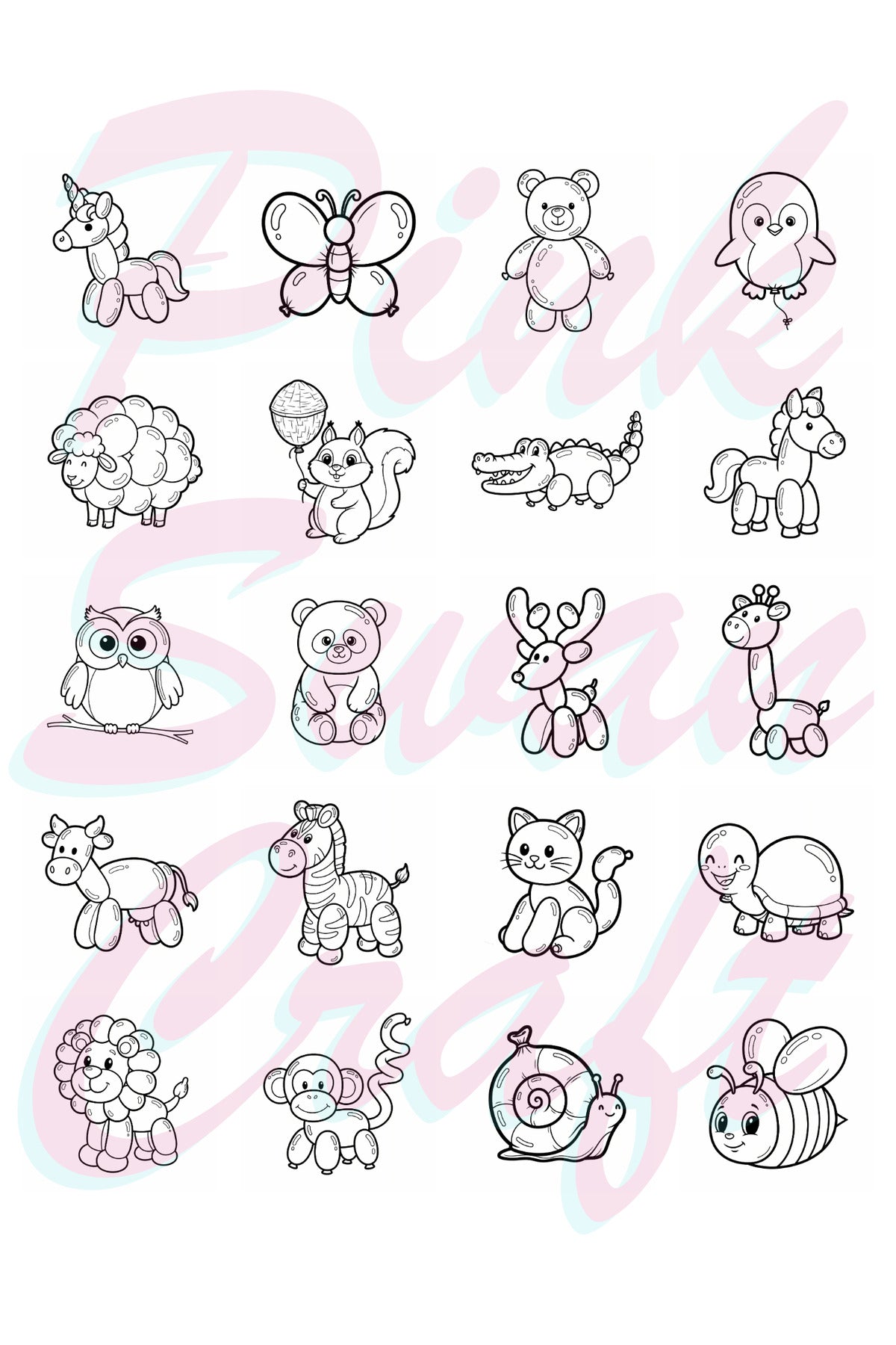 Cute Balloon Animals Bold And Easy 20x20 Cm Büyük Boyama Kitabı, Çocuklar Ve Yetişkinlere