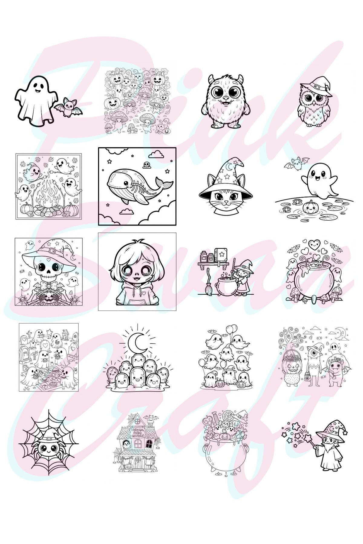Halloween Spooky Cute And Kawaii Bold And Easy 20 x 20 Cm Büyük Boyama Kitabı