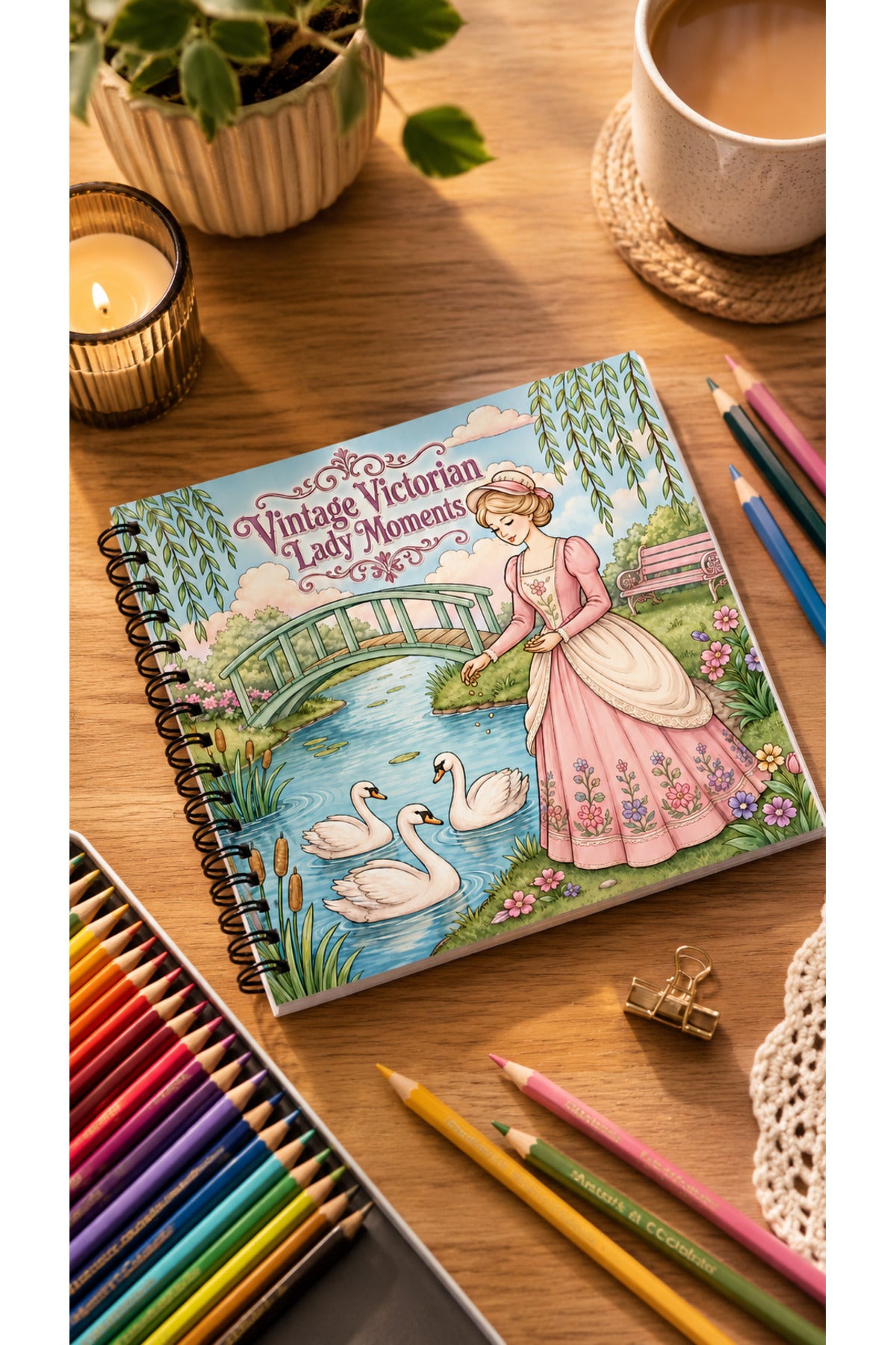 Vintage Victorian Lady Moments – 20x20 cm Büyük Boyama Kitabı, Çocuklar ve Yetişkinler İçin
