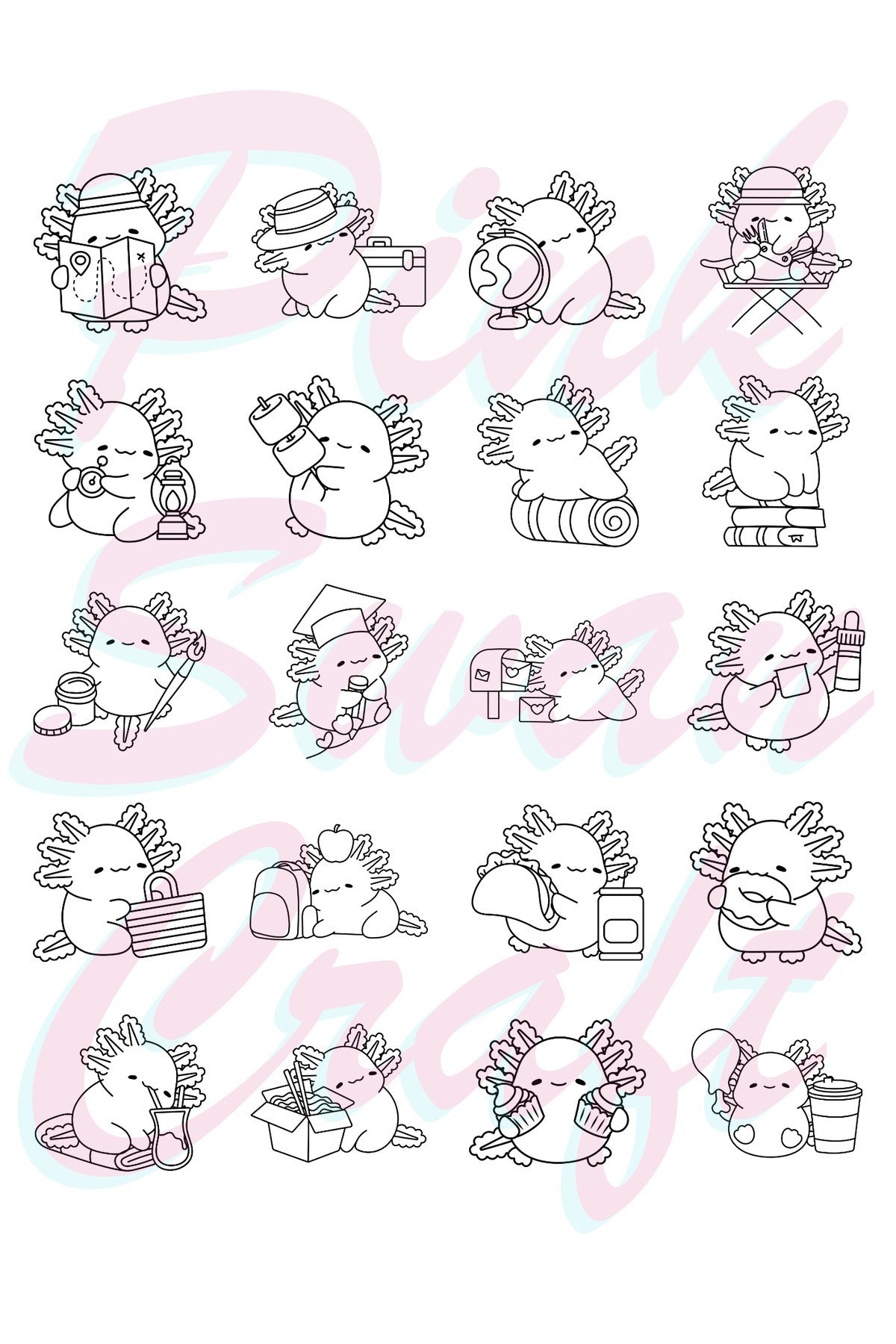 Cozy Axolotls (Aksolotlar) Bold And Easy 20 x 20 Cm Büyük Boyama Kitabı