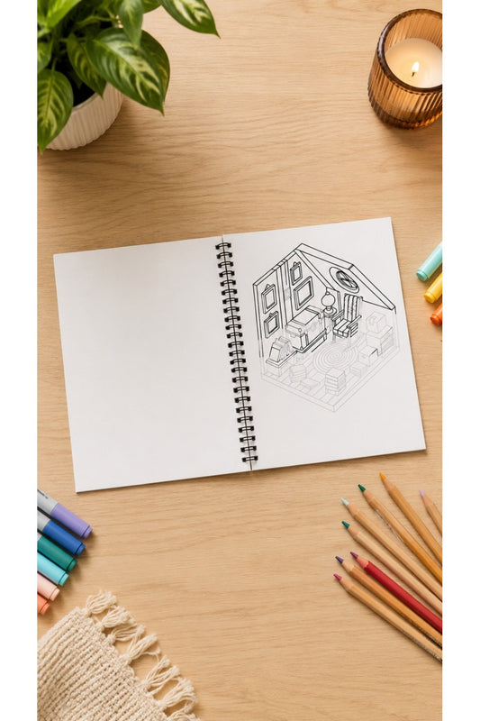 Cozy Isometric Rooms Boyama Kitabı Trace Sketch Color 30 Görsel 20x20 Cm