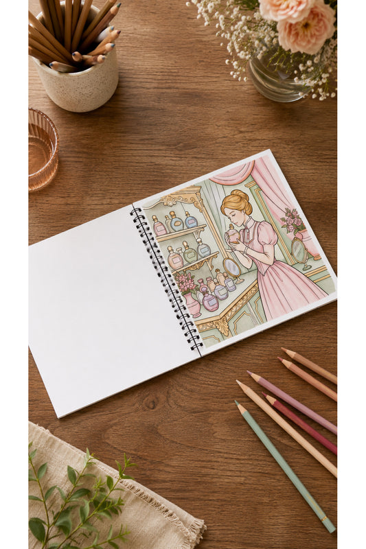 Vintage Victorian Lady Moments – 20x20 cm Büyük Boyama Kitabı, Çocuklar ve Yetişkinler İçin