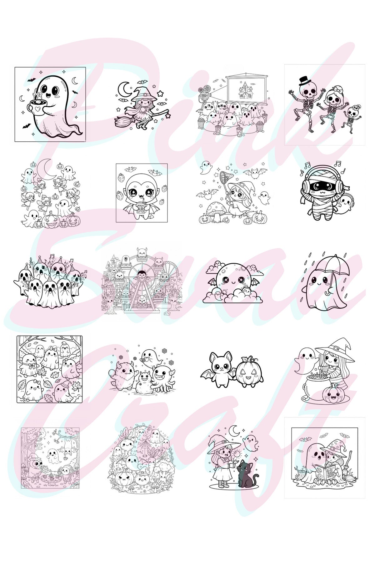 Halloween Spooky Cute And Kawaii Bold And Easy 20 x 20 Cm Büyük Boyama Kitabı
