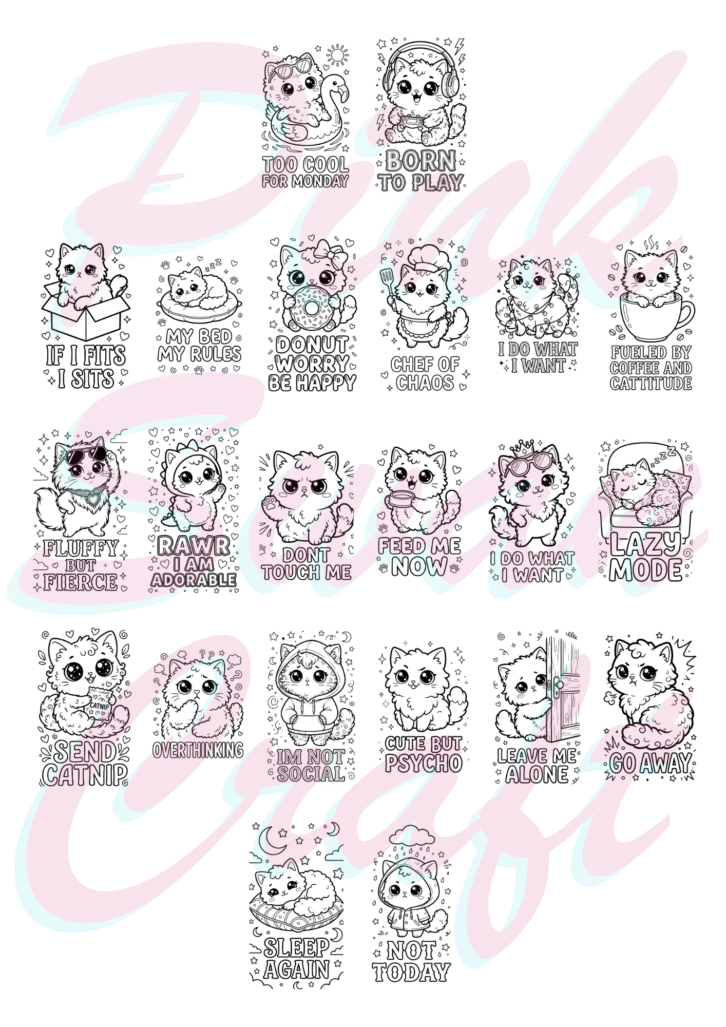 Cattitude: Fluffy & Fabulous Boyama Kitabı - Çanta / Cep Boy - 10x20 cm
