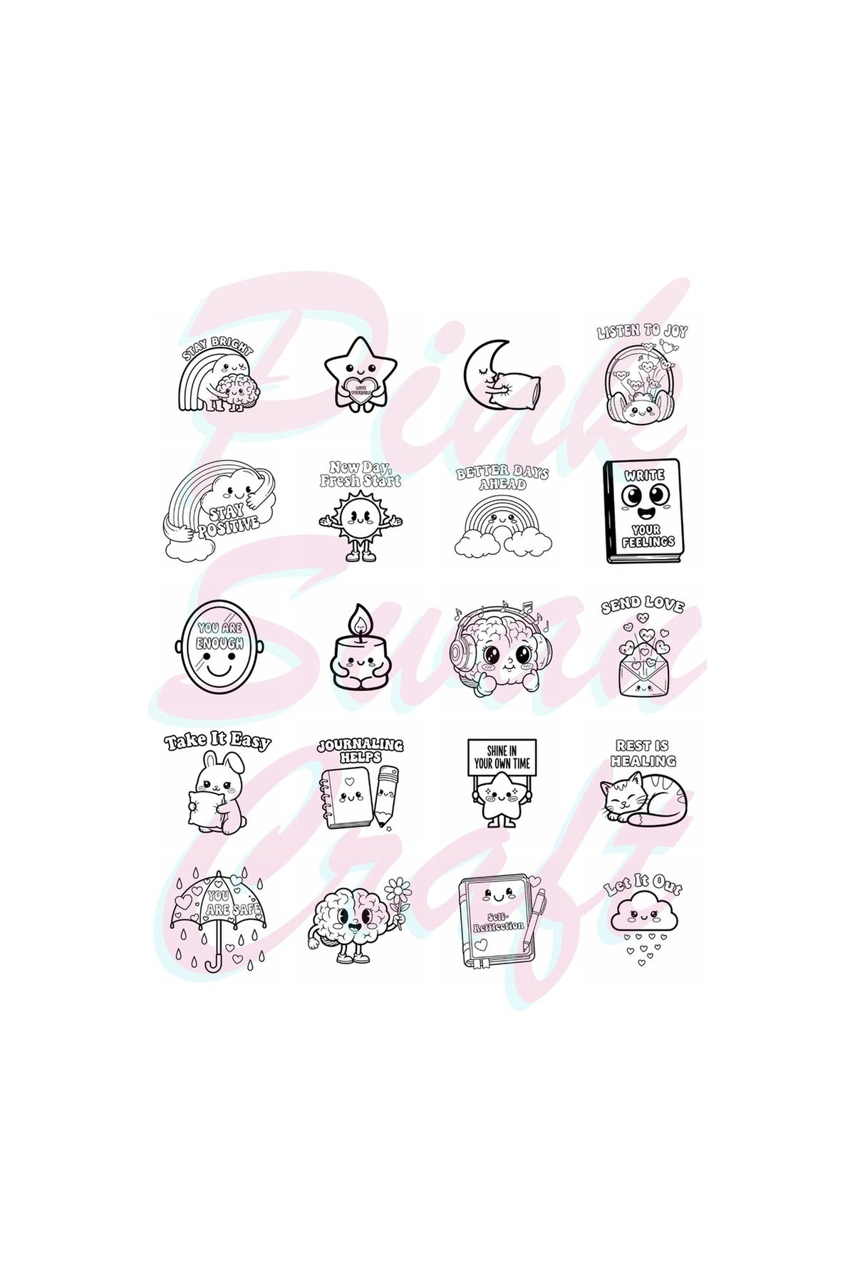Cute Kawaii Mental Health Bold And Easy - 20x20 Büyük Boyama Kitabı, Çocuklar Ve Yetişkinler