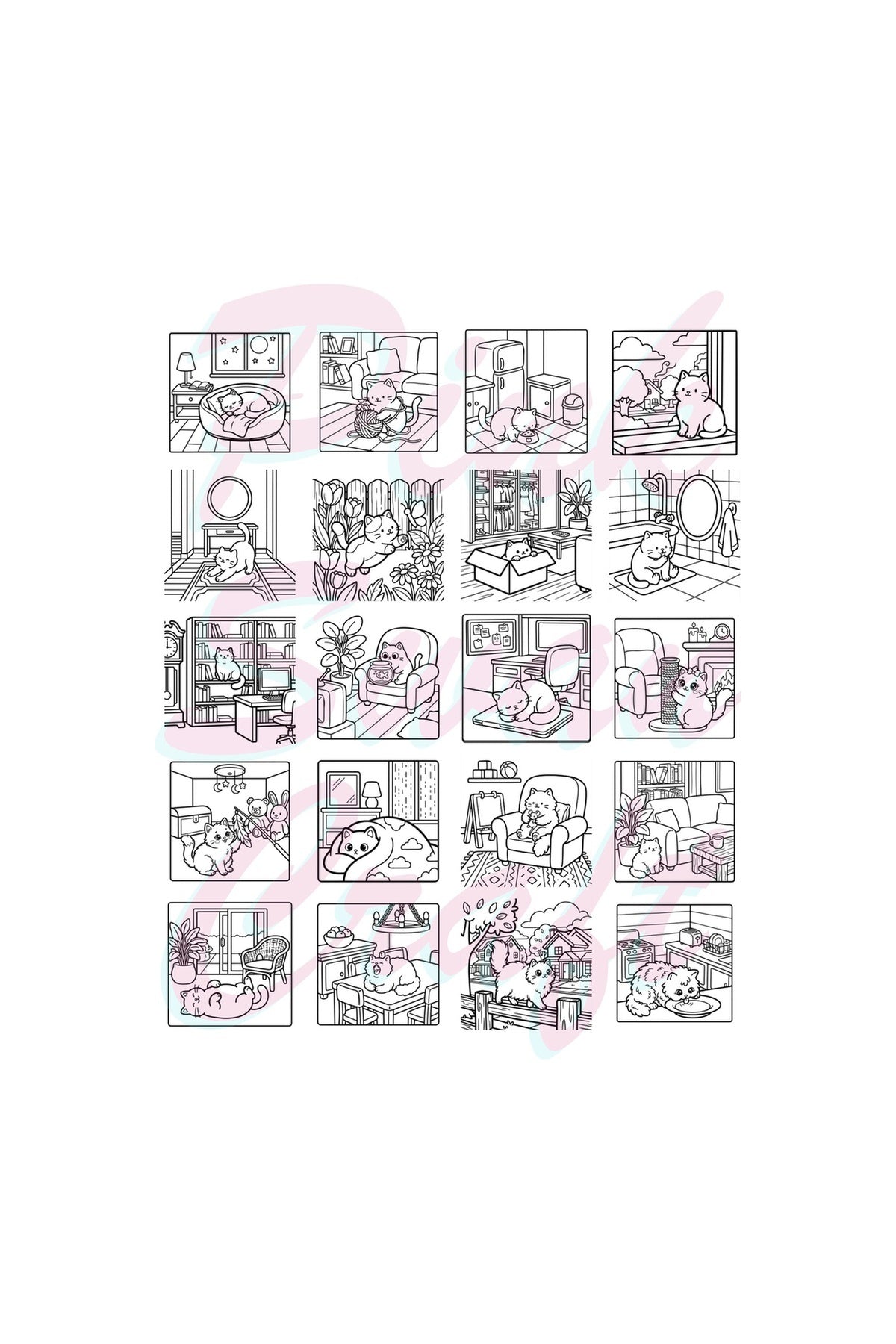 Cozy House Cats Ev Kedileri 20x20 Cm Büyük Boyama Kitabı, Çocuklar Yetişkinler
