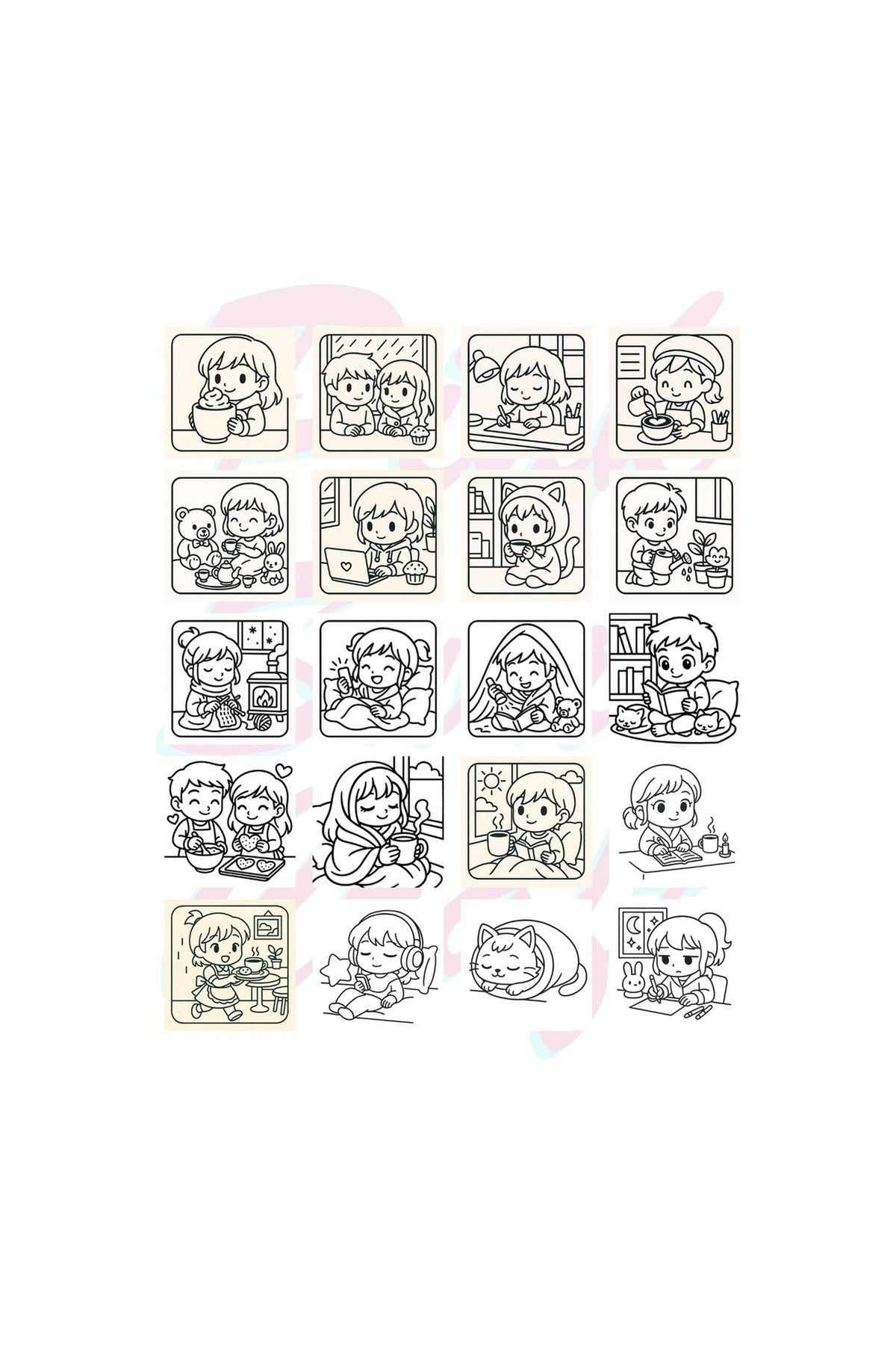 Cozy Anime Chibi Moments Bold And Easy 20x20 Cm Büyük Boyama Kitabı, Çocuklar Ve Yetişkinlere