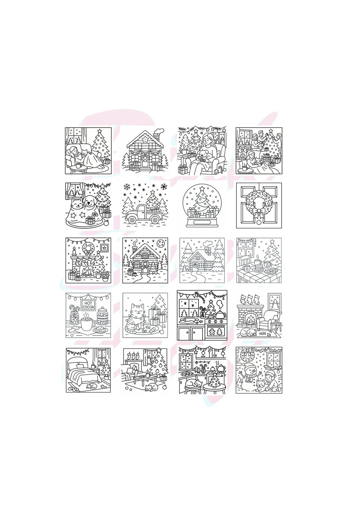 Yılbaşı Cozy Holiday Scenes Bold And Easy 20x20 Cm Büyük Boyama Kitabı, Çocuklar Yetişkinler