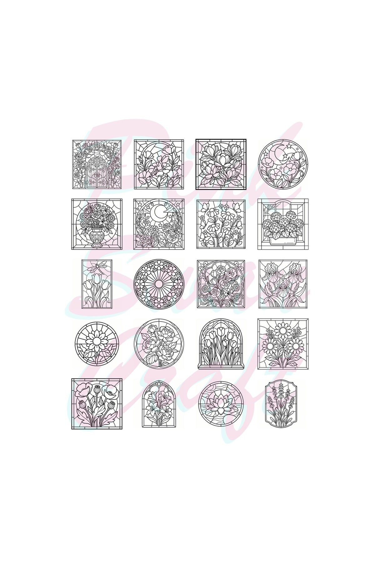 Stained Glass Vitray Flower Garden 20x20 Cm Büyük Boyama Kitabı, Çocuklar Ve Yetişkinler İçin