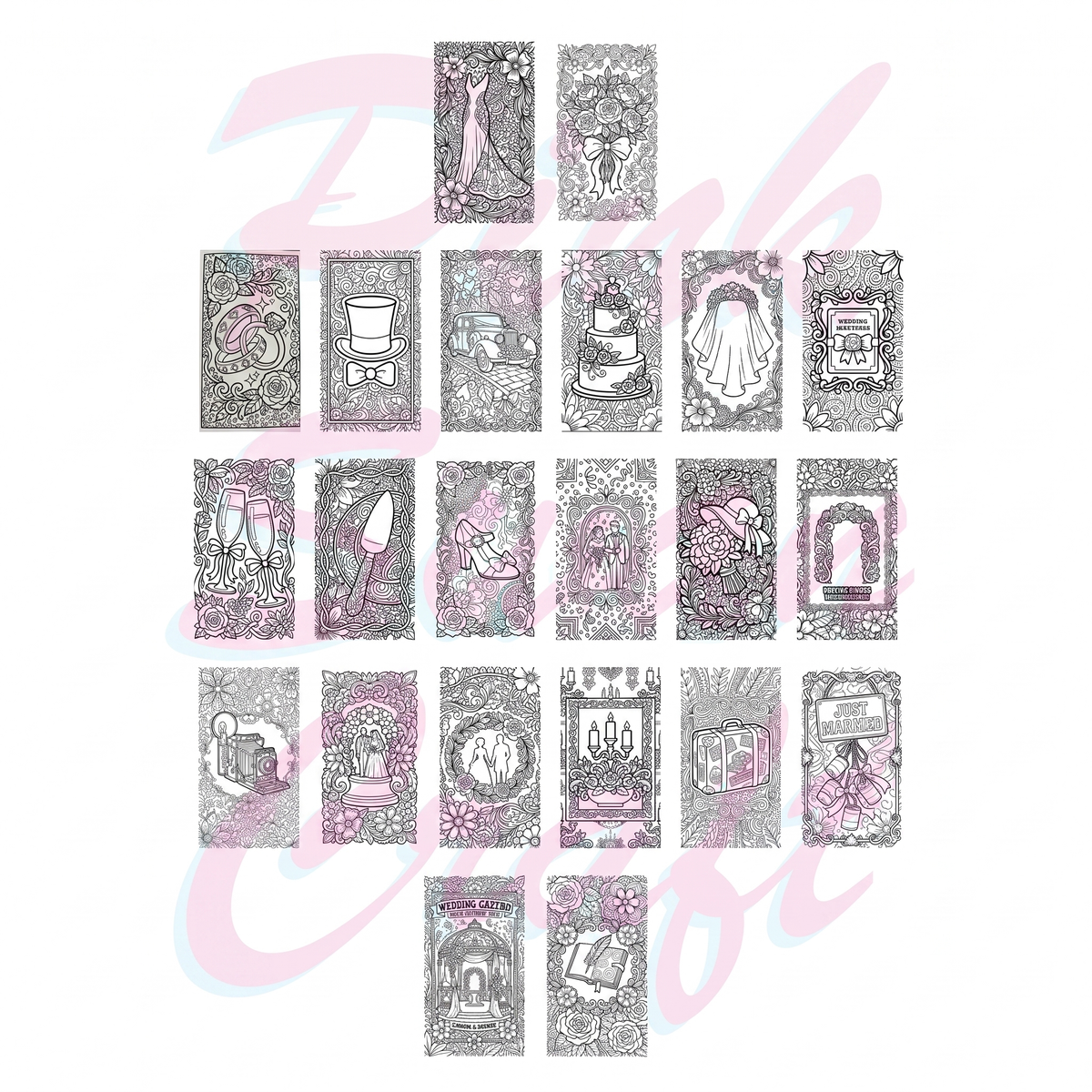 Vintage Wedding: A Timeless Love Story Boyama Kitabı - Çanta / Cep Boy - 10x20 cm