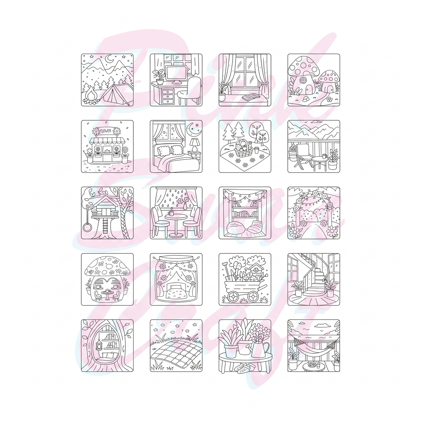 Cozy Spaces Bold And Easy – 20x20 cm Büyük Boyama Kitabı, Çocuklar ve Yetişkinler İçin