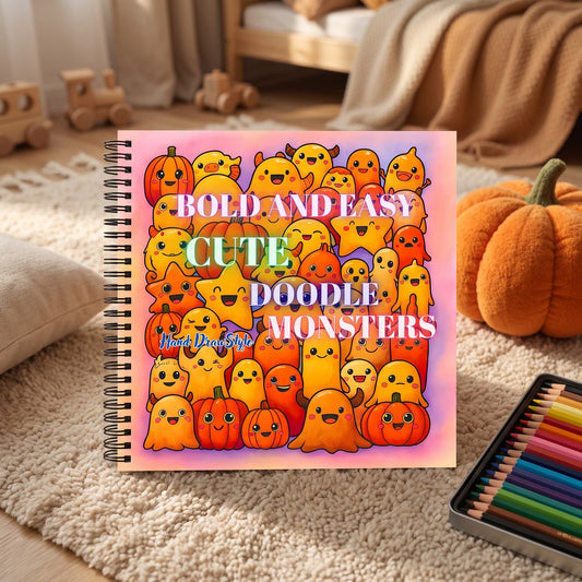 Cute Doodle Monsters Bold And Easy – 20x20 cm Büyük Boyama Kitabı, Çocuklar ve Yetişkinler İçin