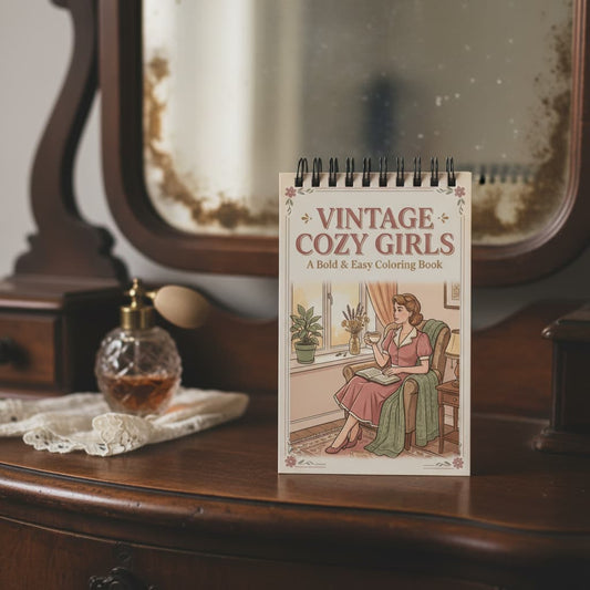 Nostalgic Vintage Cozy Girls Boyama Kitabı - Çanta / Cep Boy - 10x20 cm