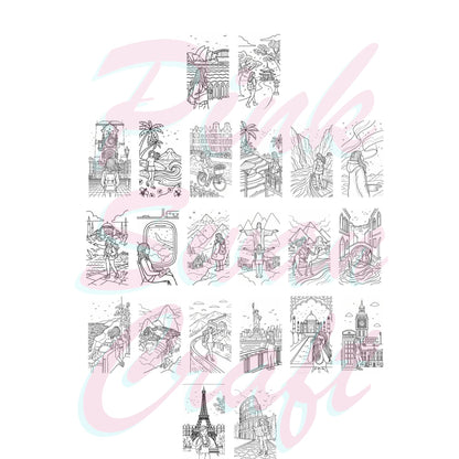 Travel Girl: Around the World in Coloring Pages - 10X20 cm