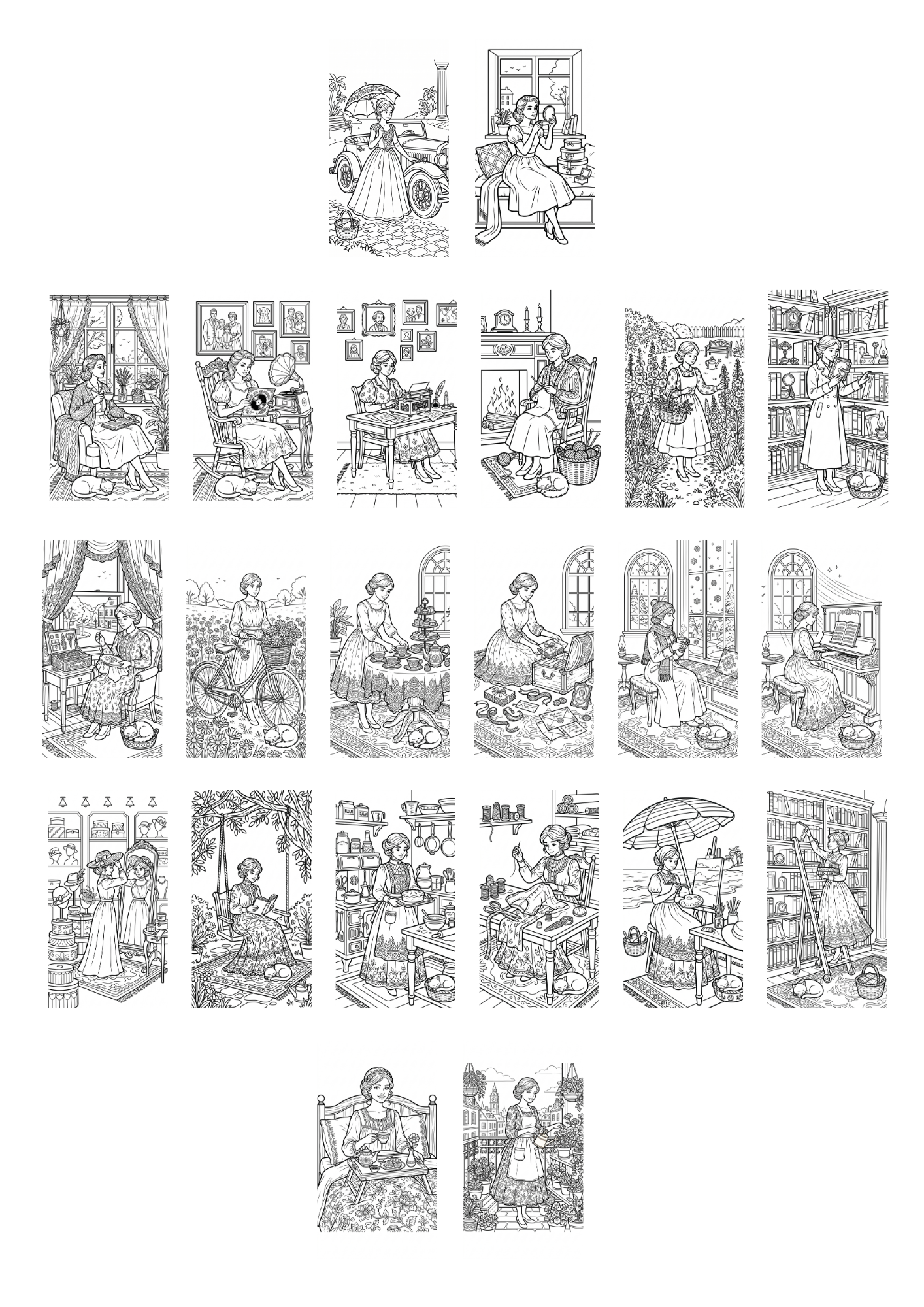 Nostalgic Vintage Cozy Girls Boyama Kitabı - Çanta / Cep Boy - 10x20 cm