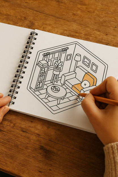 Tiny House Little İsometric Corners – 20x20 cm Büyük Boyama Kitabı, Çocuklar ve Yetişkinler