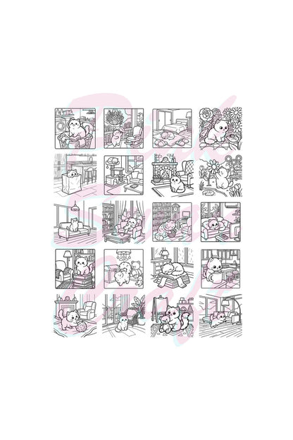 Cozy House Cats Ev Kedileri 20x20 Cm Büyük Boyama Kitabı, Çocuklar Yetişkinler