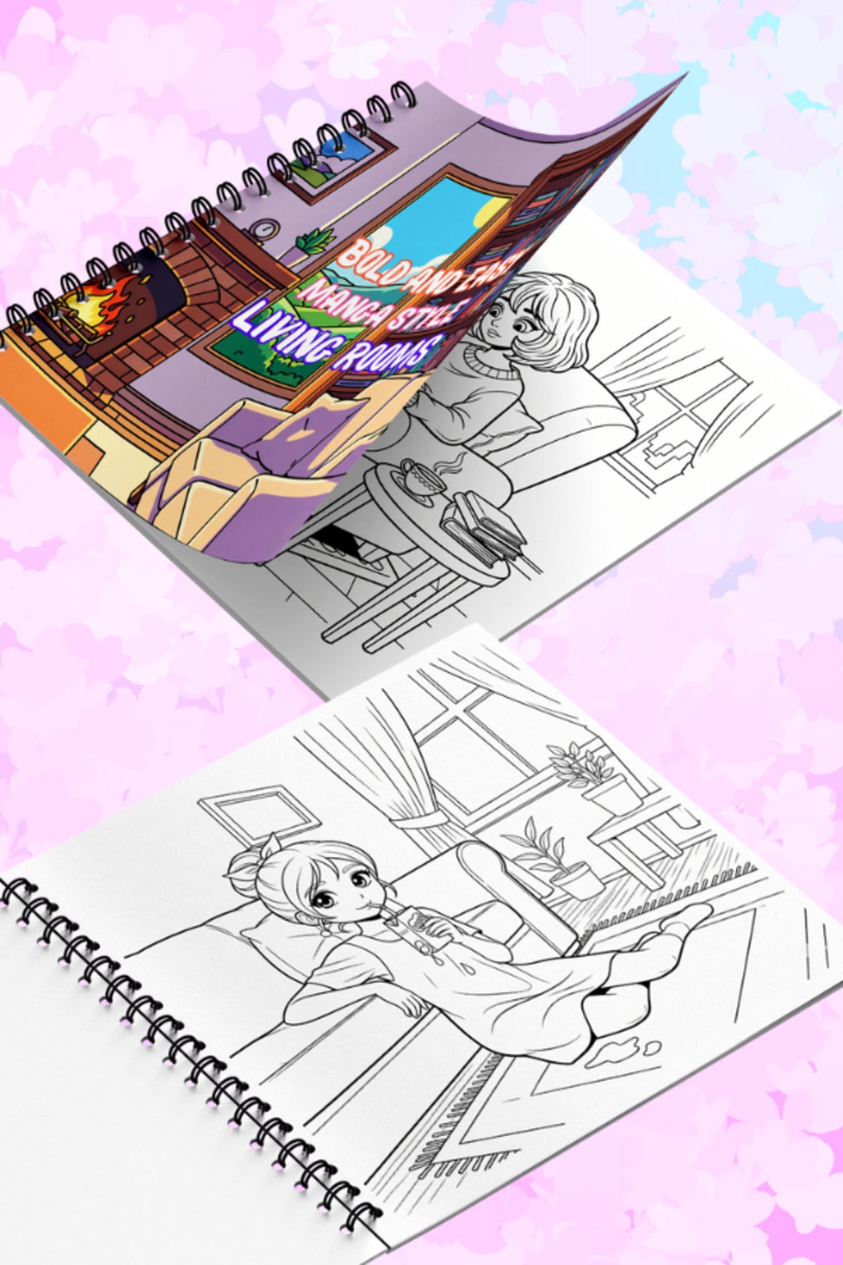 Bold And Easy Anime Style Living Rooms – 20x20 cm Büyük Boyama Kitabı, Çocuklar ve Yetişkinler İçin