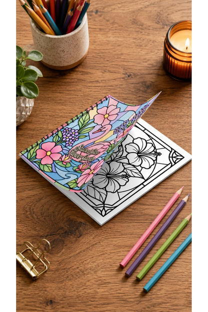 Stained Glass Vitray Flower Garden 20x20 Cm Büyük Boyama Kitabı, Çocuklar Ve Yetişkinler İçin