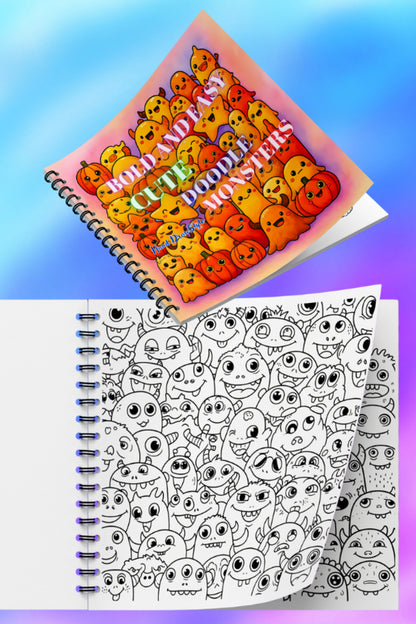 Cute Doodle Monsters Bold And Easy – 20x20 cm Büyük Boyama Kitabı, Çocuklar ve Yetişkinler İçin
