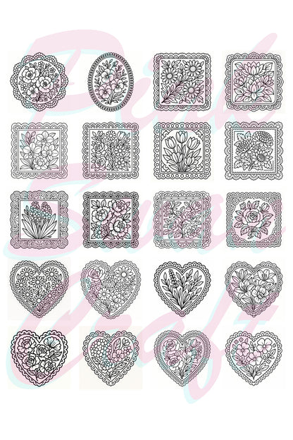 Vintage Dantel Ve Çiçekler Bold And Easy 20x20 cm Büyük Boyama Kitabı Çocuklar Yetişkinler