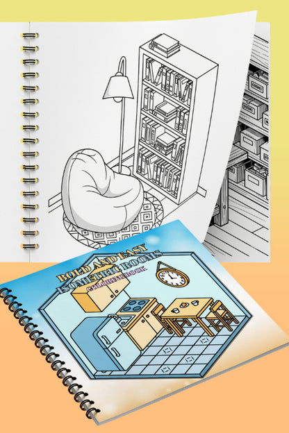 Isometric Rooms Bold And Easy - 20x20 Büyük Boyama Kitabı, Çocuklar ve Yetişkinler İçin
