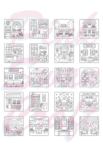 Cozy Spaces Bold And Easy – 20x20 cm Büyük Boyama Kitabı, Çocuklar ve Yetişkinler İçin