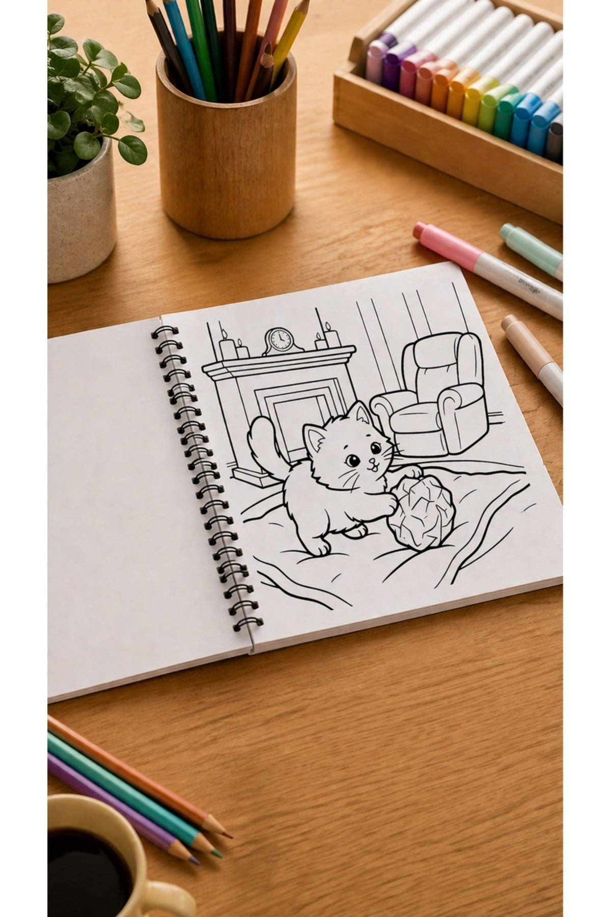 Cozy House Cats Ev Kedileri 20x20 Cm Büyük Boyama Kitabı, Çocuklar Yetişkinler