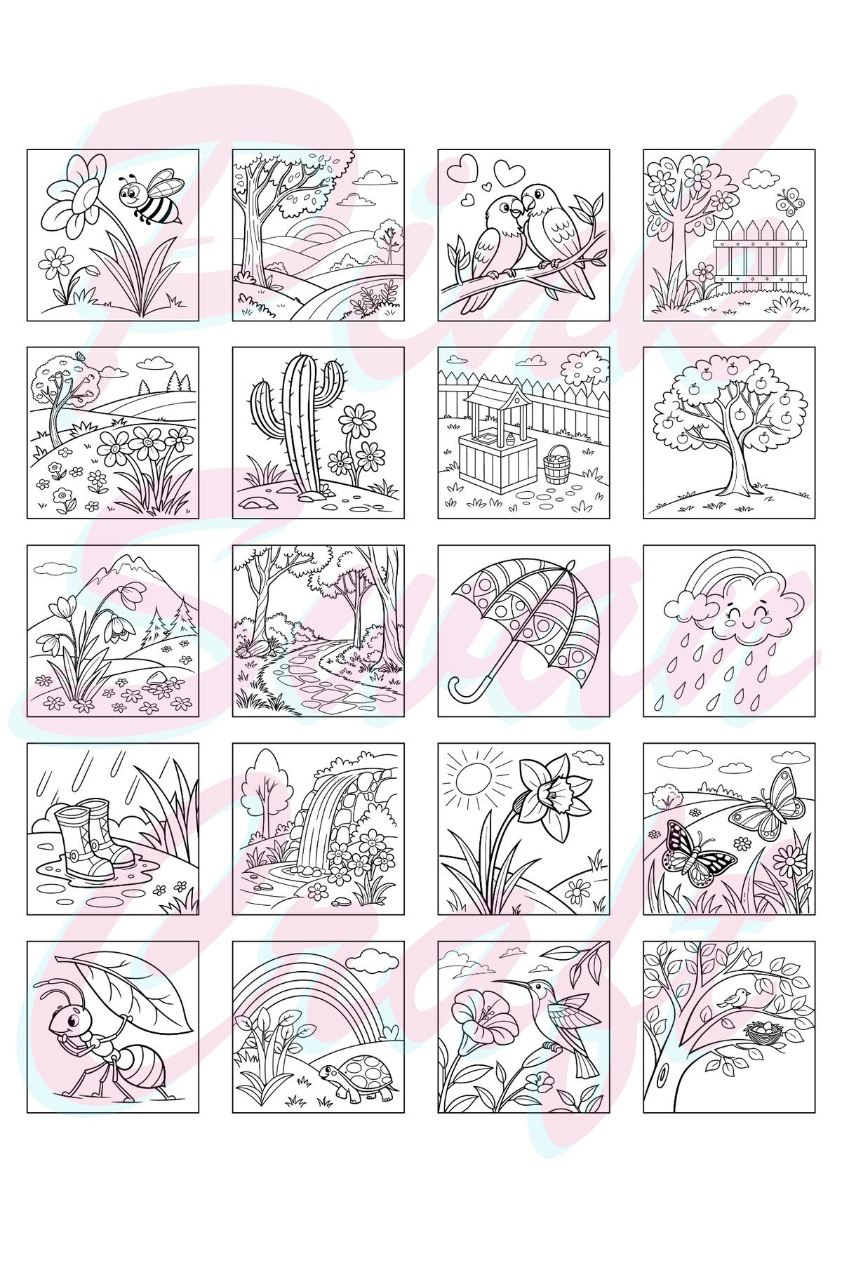 Spring (ilkbahar) Bold And Easy 20 x 20 Cm Büyük Boyama Kitabı