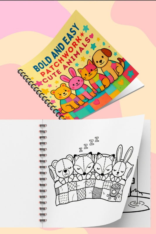 Patchwork Cute Animals Bold And Easy 20x20 Cm Büyük Boyama Kitabı, Çocuklar Ve Yetişkinlere