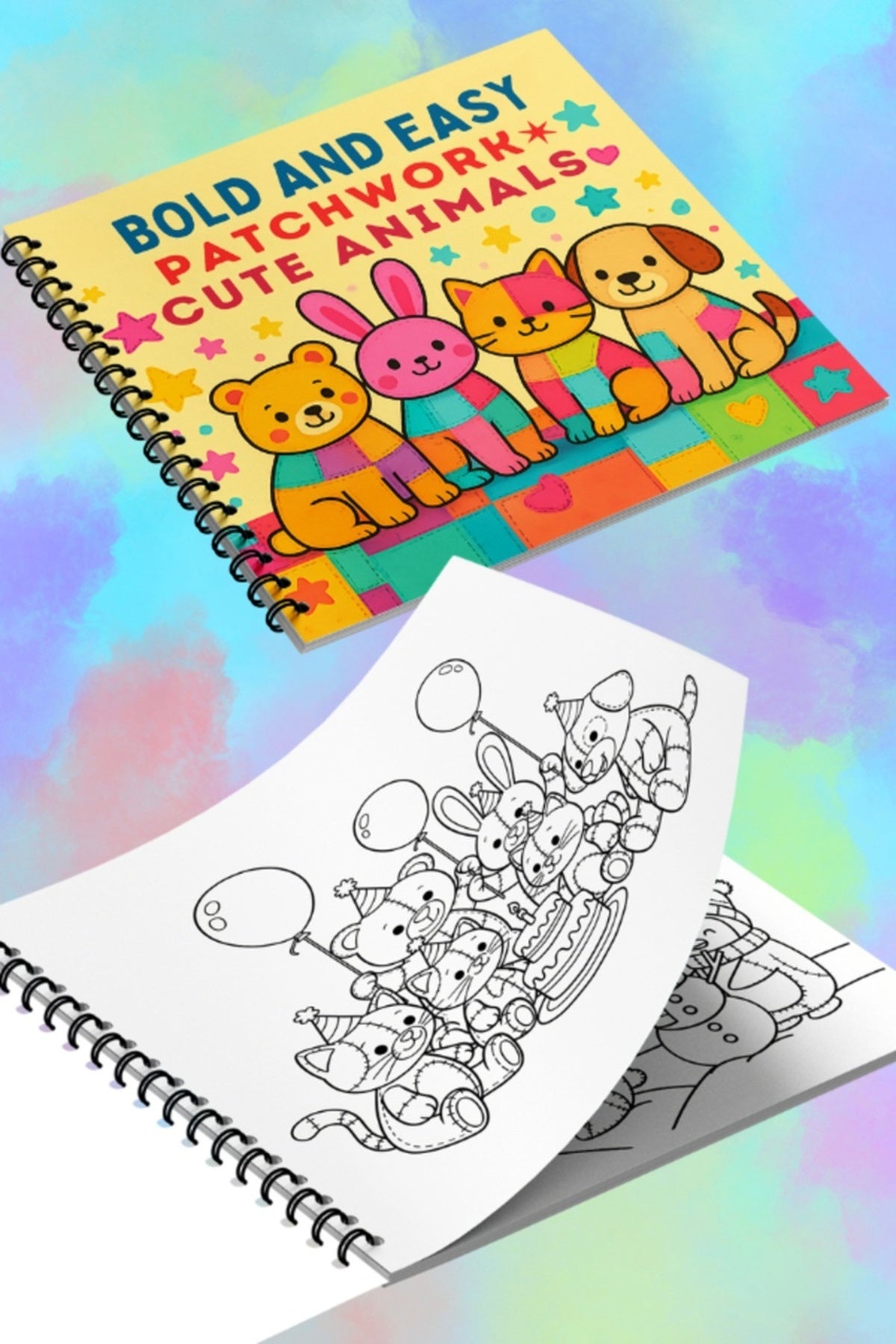 Patchwork Cute Animals Bold And Easy 20x20 Cm Büyük Boyama Kitabı, Çocuklar Ve Yetişkinlere