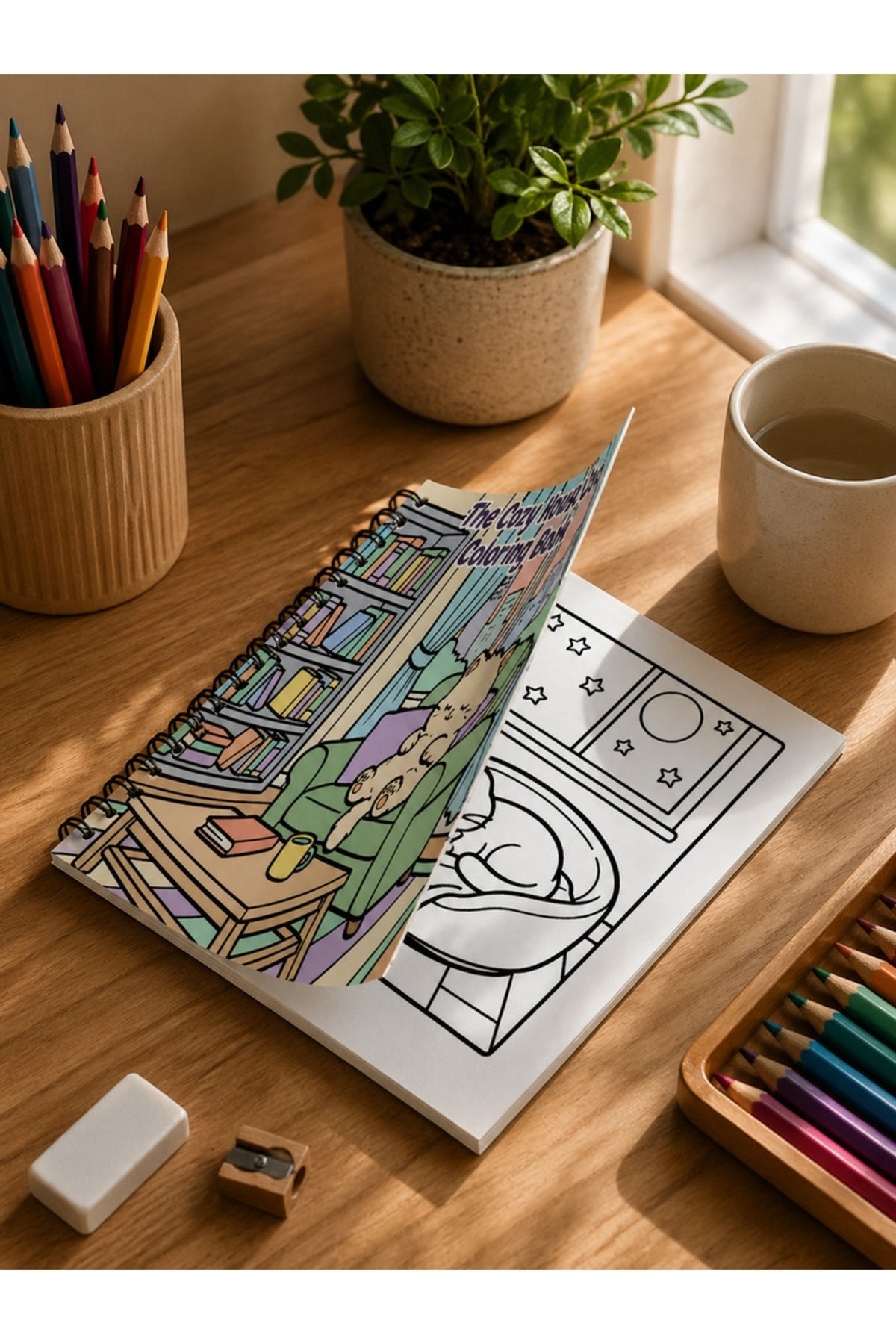 Cozy House Cats Ev Kedileri 20x20 Cm Büyük Boyama Kitabı, Çocuklar Yetişkinler