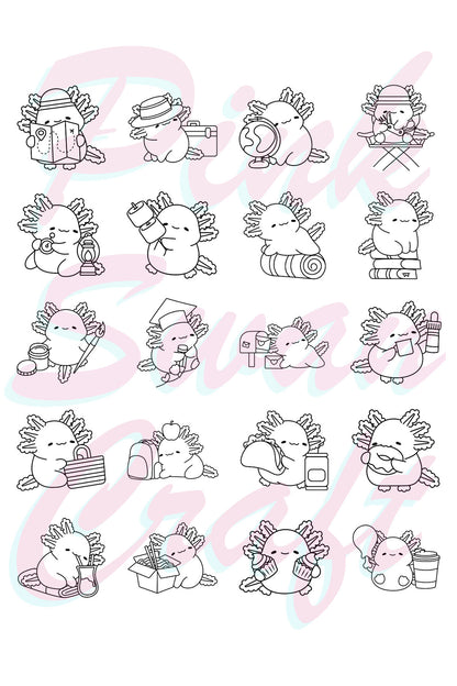Cozy Axolotls (Aksolotlar) Bold And Easy 20 x 20 Cm Büyük Boyama Kitabı