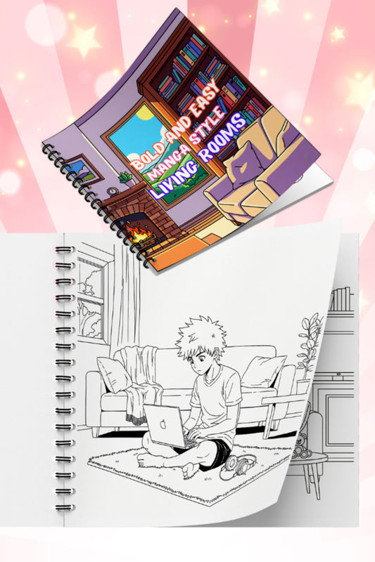 Bold And Easy Anime Style Living Rooms – 20x20 cm Büyük Boyama Kitabı, Çocuklar ve Yetişkinler İçin