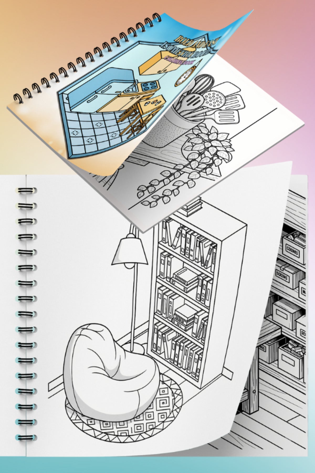 Isometric Rooms Bold And Easy - 20x20 Büyük Boyama Kitabı, Çocuklar ve Yetişkinler İçin