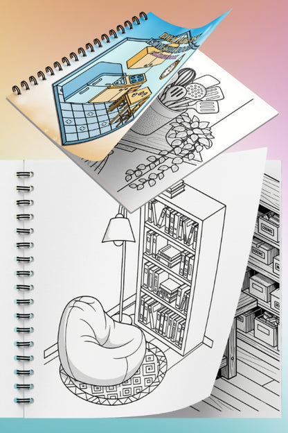 Isometric Rooms Bold And Easy - 20x20 Büyük Boyama Kitabı, Çocuklar ve Yetişkinler İçin