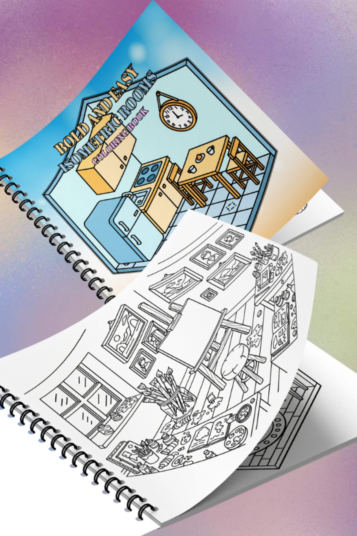 Isometric Rooms Bold And Easy - 20x20 Büyük Boyama Kitabı, Çocuklar ve Yetişkinler İçin