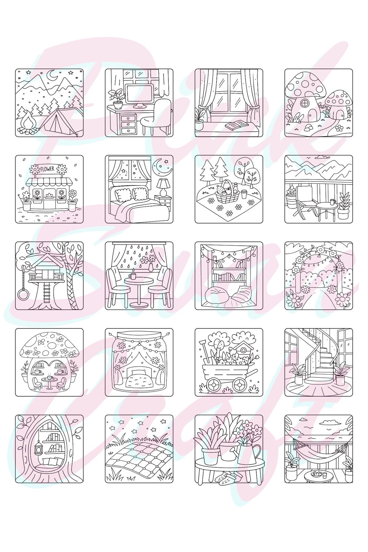 Cozy Spaces Bold And Easy – 20x20 cm Büyük Boyama Kitabı, Çocuklar ve Yetişkinler İçin