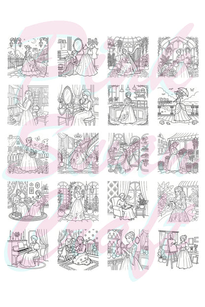 Vintage Victorian Lady Moments – 20x20 cm Büyük Boyama Kitabı, Çocuklar ve Yetişkinler İçin