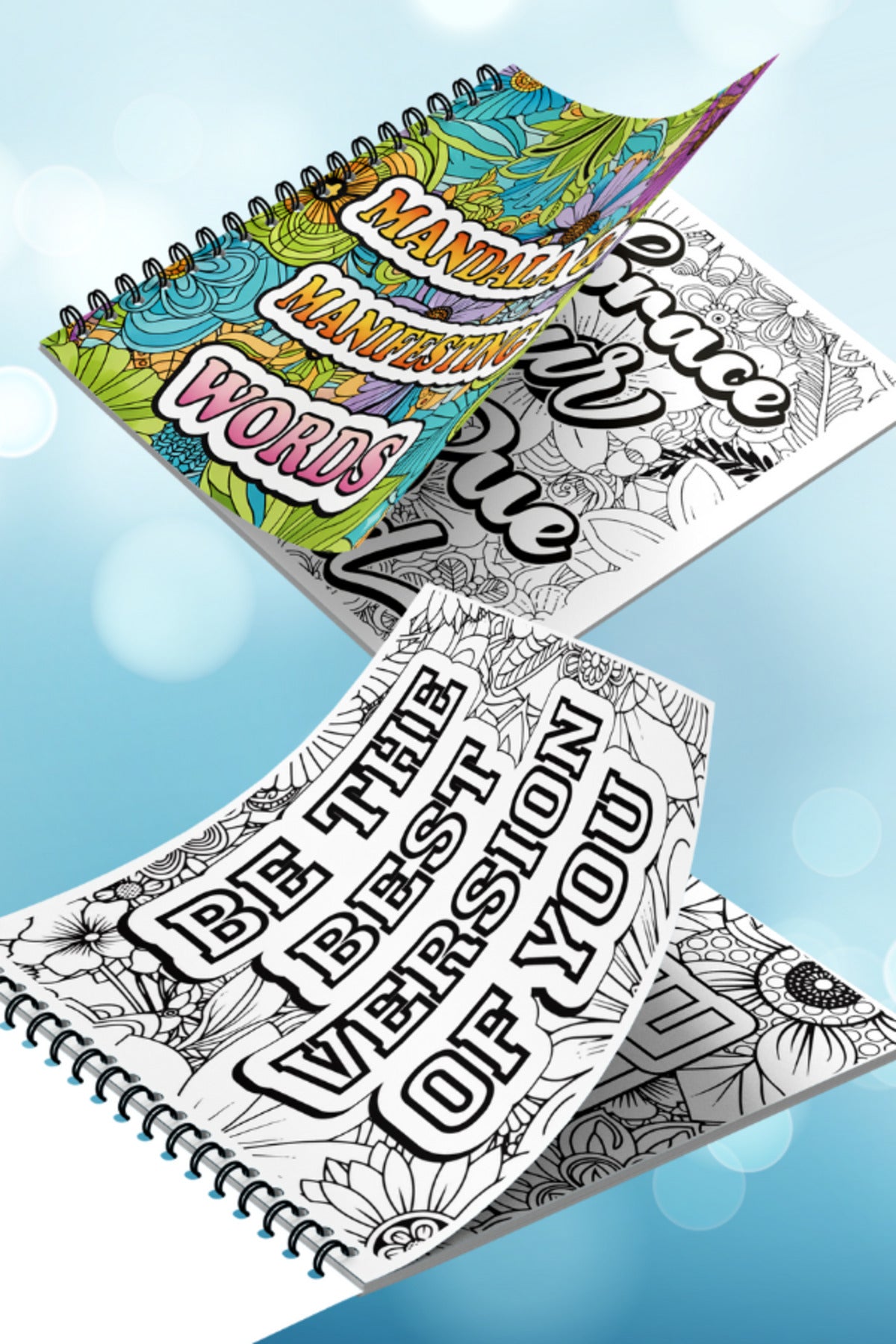 Mandala Manifest Words Bold And Easy – 20x20 cm Büyük Boyama Kitabı, Çocuklar ve Yetişkinler İçin