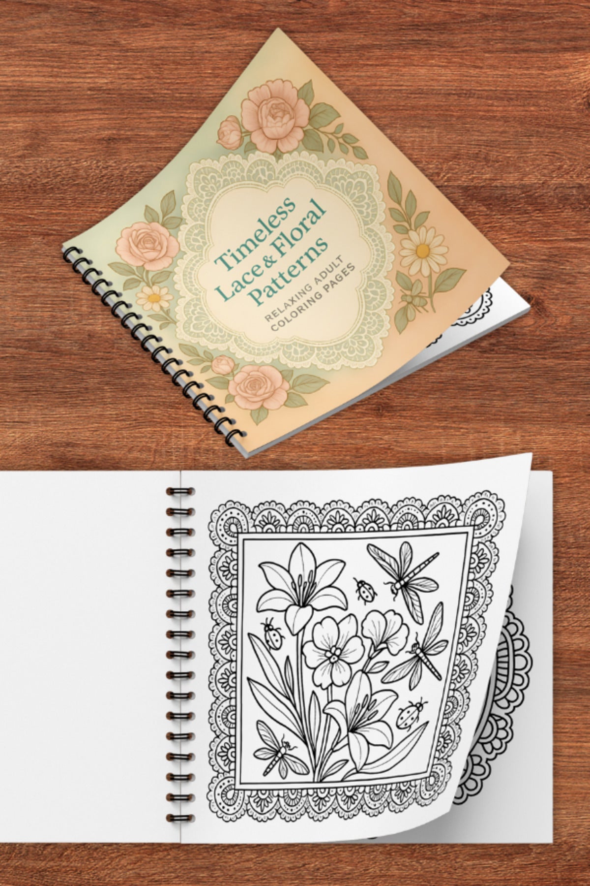 Timeless Lace & Floral Dekupaj Patterns – 20x20 cm Büyük Boyama Kitabı, Çocuklar ve Yetişkinler İçin