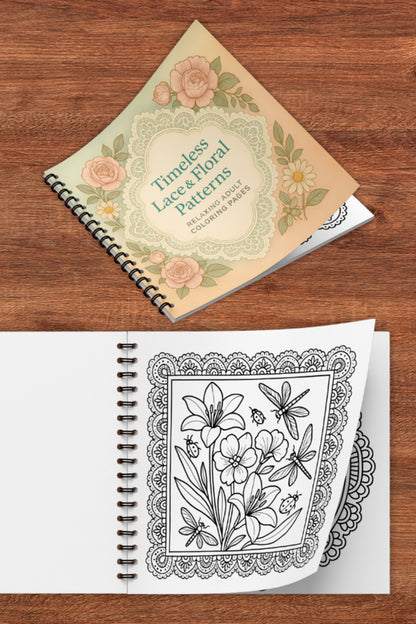 Timeless Lace & Floral Dekupaj Patterns – 20x20 cm Büyük Boyama Kitabı, Çocuklar ve Yetişkinler İçin
