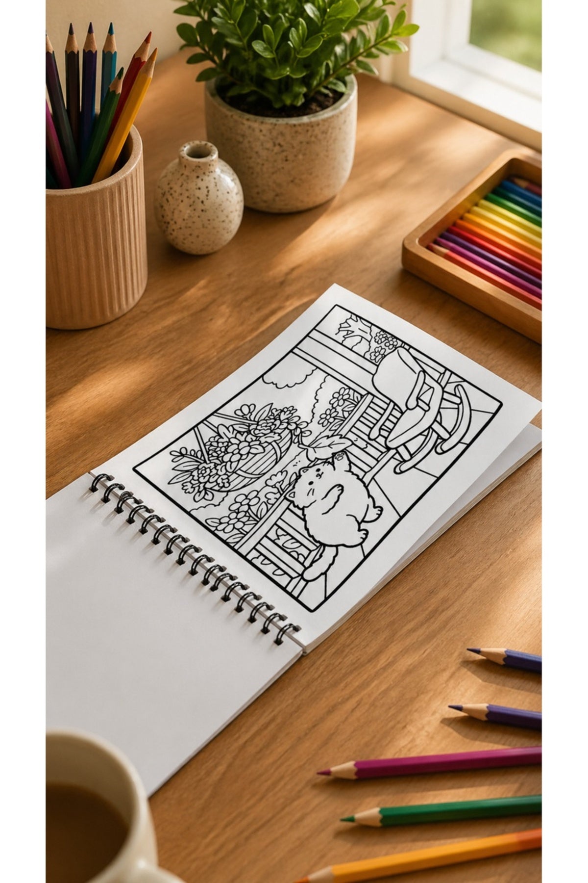 Cozy House Cats Ev Kedileri 20x20 Cm Büyük Boyama Kitabı, Çocuklar Yetişkinler