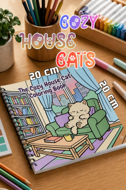 Cozy House Cats Ev Kedileri 20x20 Cm Büyük Boyama Kitabı, Çocuklar Yetişkinler
