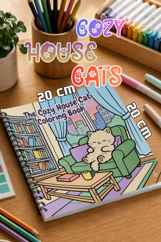 Cozy House Cats Ev Kedileri 20x20 Cm Büyük Boyama Kitabı, Çocuklar Yetişkinler