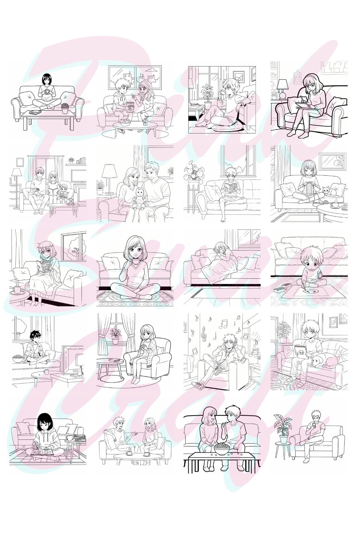 Bold And Easy Anime Style Living Rooms – 20x20 cm Büyük Boyama Kitabı, Çocuklar ve Yetişkinler İçin