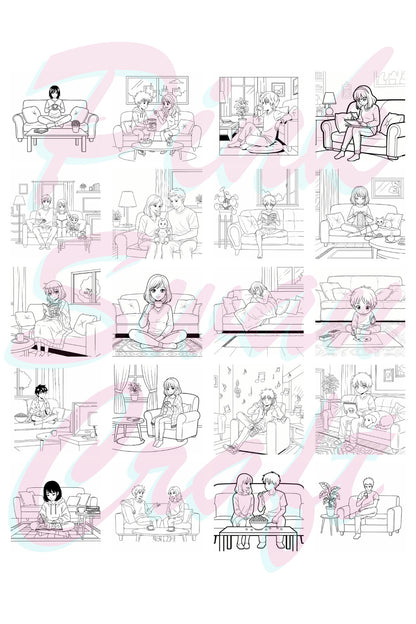 Bold And Easy Anime Style Living Rooms – 20x20 cm Büyük Boyama Kitabı, Çocuklar ve Yetişkinler İçin