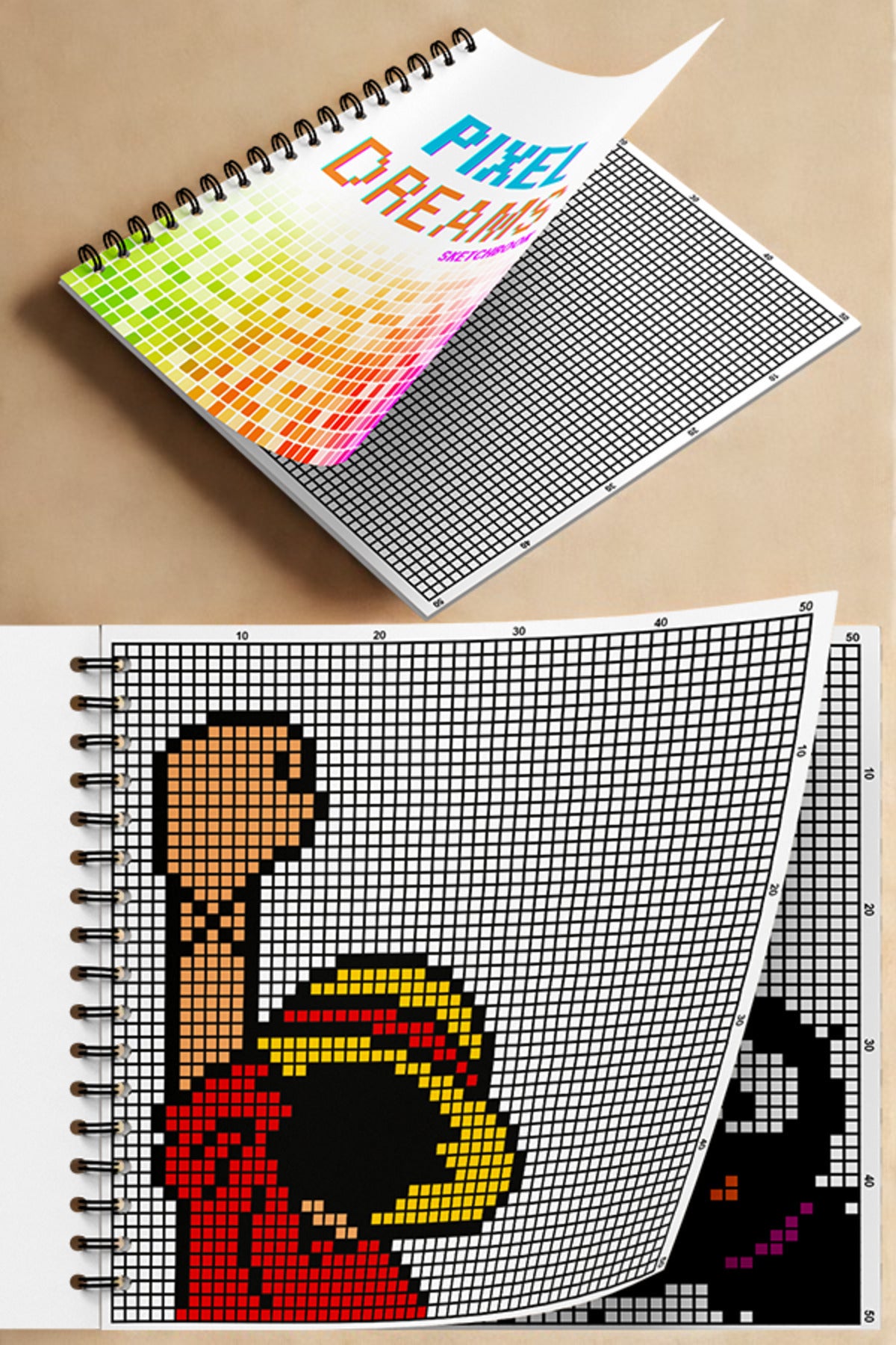 Pixel Dreams Skecth Book 20 X 20 Cm 50x50 Kareli Pixel Art, Eskiz, Çizim Ve Boyama Kitabı