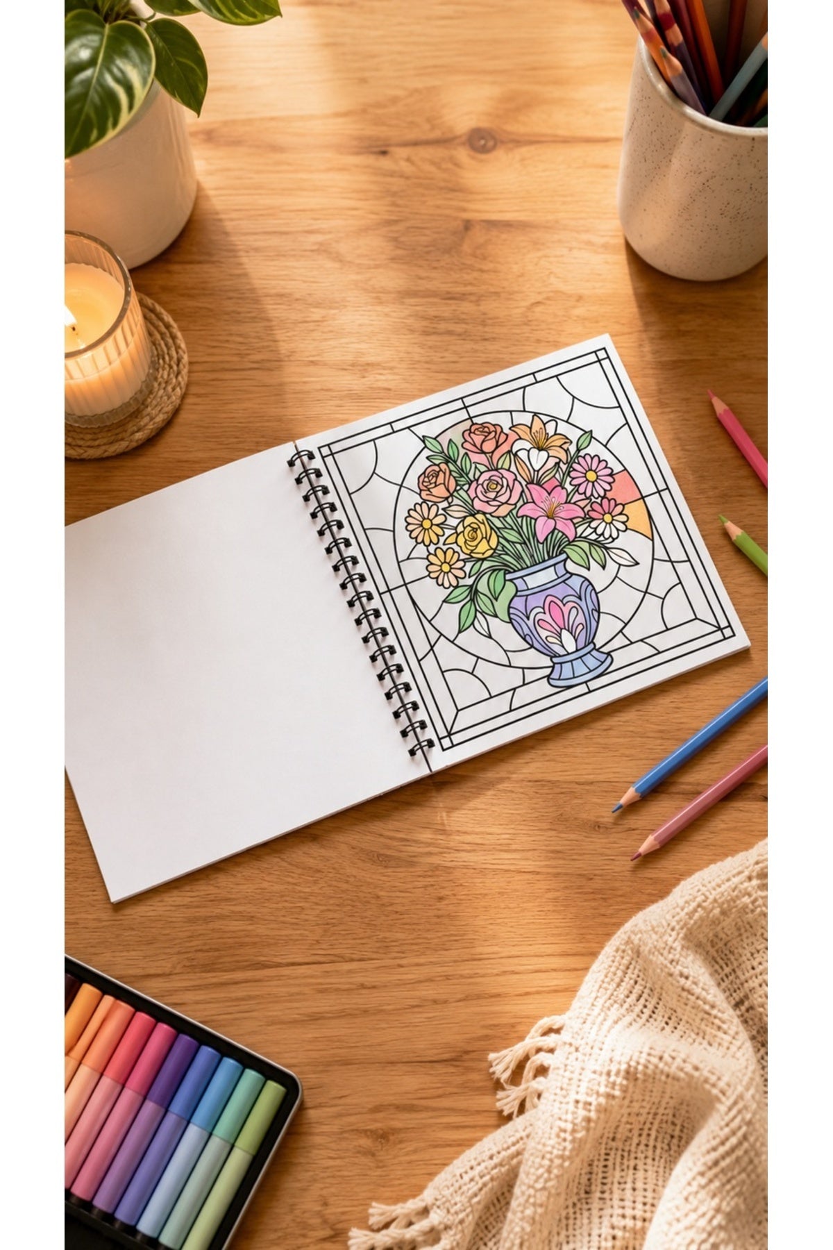 Stained Glass Vitray Flower Garden 20x20 Cm Büyük Boyama Kitabı, Çocuklar Ve Yetişkinler İçin